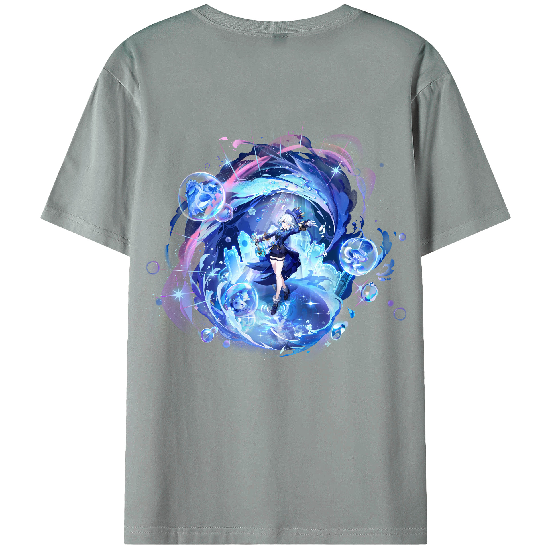げんし神 フリーナ genshin Furina 綿100％ メンズ半袖Tシャツ（バックプリント） 通気性